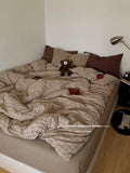 Ins Simple Retro Red Plaid Pure Cotton Waed Cotton Four-Piece Set Bedding Cap Sle Milk Velvet Softn All Seasons Use