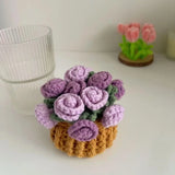 Crochet Floral Coasters Set Table Decorations Bouquet Coasters Potted Plant Decor Handmade Crafts Table Mat Kitchens Accessories