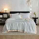 Color Blocking Bedding Set 600TC Lyocell Bamboo Fiber Soft Silky Cool Feeling Duvet Cover Flat/Fitted Bed Sheet Pillowcases 4Pcs