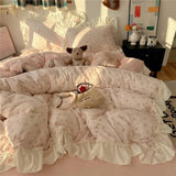 3/4Pcs Korean Princess Style Floral Ruffles Bedding Set Single Queen King Size Duvet Cover Set Bed Sheet Pillowcases