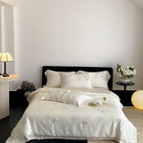 4Pcs Vintage Rose Flowers Embroidery Natural Lyocell Eucalyptus Fiber Bedding Set Duvet Cover Bed Sheet/Fitted Sheet Pillowcases