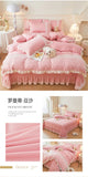 Korean Luxury Lace Ruffles Bedding Set Skin-Friendly Washed Cotton Princess Style Duvet Cover Bed Sheet Pillowcase Home Textiles