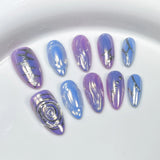 10Pcs Aurora Pink Almond Handmade Press On Nails Full Cover Bowknot Design French Fake Nail Artificial Manicure Wearable Nails