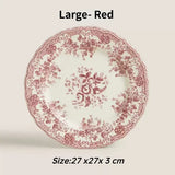 Nordic Flower Pattern Disc Dinner Plate Retro Ceramic Shallow Plate Dessert Plate Dinner Set Plates and Dishes