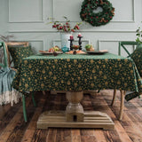 Linen Cotton Christmas Party Tablecloth, Japanese Green Bronzing Wind Chimes, Rectangle Dinning Table Cover for Home Decoration