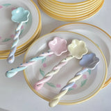 Colorful Girlheart Ceramic Twist Spoon Long Handle Dessert Spoon Underglaze Color Dinnerware Set