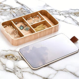 Bamboo Portable Jewelry Box with Mirror Flip Lid Storage Organizer for Rings EarringsNecklaceTravelHandheldVanityCaseGift for He