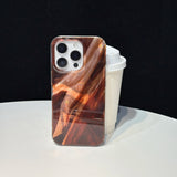 Retro Fashion Brown Smudging Silk Satin Texture Glossy Protective Phone Case Cover for iPhone 17 16 15 14 13 Pro Max