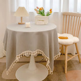 Tassel cotton linen tablecloth desk decoration cloth round tablecloth tea table dining table tablecloth tea table cloth art