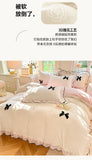 Korean Princess Style With Black Bow Lace Ruffles Pleat Milk Velvet Bedding Set Bedroom Decor Duvet Cover Bed Sheet Pillowcase