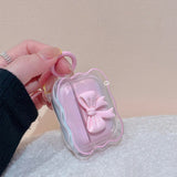 Wave Pink Bow Case For AirPods 4 Pro 3 2 1 Cover TPU Clear Earphone Cases For AirPods Pro 2 2nd Pro2 3rd 4th Generation Coque