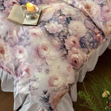 Flowers Printing Duvet Cover Sets Luxury 100% Cotton Princess Lace Bedding Set Fitted Bed Sheet Pillowcases Home Textile