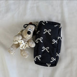 Bow Print Makeup Bag For Women Large Capacity Cosmetic Pouch Multi Use Storage Case Travel Zipper Bag For Glasses Stationery