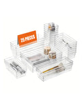 25pcs Drawer Storage Box Set, Multi-Functional Transparent Plastic Drawer Storage Set Drawer Divider Storage Box and Storage Box