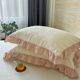 100% Cotton Lace Pillowcase 48x74cm Yarn-dyed Washed Cotton Stripe Pillow Cover Bedding Decorative Pillow Sham With Zipper