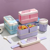 Portable Double Lunch Box Student Bento Box with Cutlery Compartment Food Box Microwaveable Food Storage Container