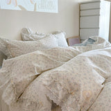 Korean Princess Style Floral Lace Ruffles 100% Cotton Bedding Set Duvet Cover Bed Sheet Pillowcase 4Pcs