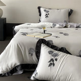 Luxury Organic Bamboo Soft Silky Printing Bedding Set Single Double Queen King Size Duvet Cover Flat/Fitted Bed Sheet Pillowcase