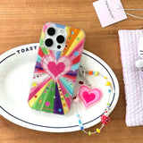 Cute Heart Colorful Rainbow Star Glitter Phone Case for IPhone 14 15 16 Pro Max 15pro 13 IMD Silicone Shockproof Back Cover Case
