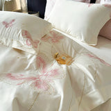 Premium 1000TC Egyptian Cotton Luxury Butterfly Embroidery Bedding Set Duvet Cover Flat/Fitted Bed Sheet Pillowcases 4Pcs