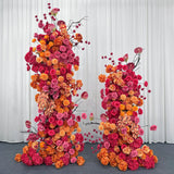 Wedding Backdrop Arch Flower Runner Hot Pink Orange Hydrangea Rose KT Board Decor Event Party Props Display