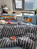 Fre Blue And Coffee Striped Cotton Bedding Set 5M 8M Single Cotton Duvet Cover Simple Modern Sle Four Piece Bedding Set