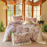 100% Cotton Double-layer yarn Bedding Set Vintage Chic Flowers Wide Chiffon Ruffle Edge Duvet cover Bed Sheet Pillowcases 4Pcs