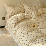 Romantic Spring Pink Cry Floral Cotton Double Layered Four Piece Bedding Set Gentle Aosphere Girl's Lace Trim Bedding