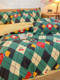 Ikeehome  Thiened Warm Flannel Bedding Set Pure Cotton Bear Pattern Autumn Winter Four-Piece Quilt Cover eet Tee-Piece Set