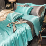 Solid Silk Bedding Set with Duvet Cover Bed Sheet Pillowcases Luxury King Single Double Couple Pillow Case Bedsheet