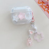 Simple Laser Pearl Heart Earphone Case for AirPods 2 Pro 3 4 Generation Headset Charging Box Protect Cover for Air pods Keychain