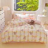 100% Cotton Four Piece Set Soft Skin-friendly Duvet Cover Set Single Couple Flower Printed Comforter Bedding Set for Adults Kids