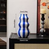 Retro Stripe Ceramic Vase, Elegant Minimalist Home Decor for Living Room Table