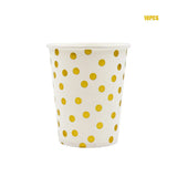 White Gold Dot Disposable Tableware Set Paper Plates Cups Napkins For Elegant Wedding Birthday EVJF Party Supplies Decor