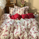 3/4PCS Red Butterfly Knot Bedding Set  Grid Cute Pony Printed Duvet Cover Set for Goth Girl Bedroom Decoration King Queen Size