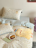 Korean Sle Cute Pure Cotton Bedding Set 3-4 Pieces Dormi Student Patchwork Embroidery Duvet Cover eet Bedding