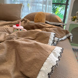 Korean Style Seersucker Summer Comforter Sweet Lace Trim Breathable Air Conditioner Quilt Soft Skin-Friendly Lightweight Blanket