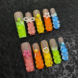 10Pcs Handmade Press On Nails Full Cover Colorful Flower Butterfly French Ballet Summer False Nails Wearable Manicure Nail Tips