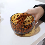 Amber Leopard Print Glass Cups Bowls Set Retro Drinking Glasses Beer Mugs Vintage Salad Dessert Cereal Bowl Creative  Glassware