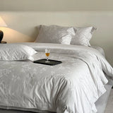 Premium Jacquard Egyptian Cotton Bedding Set Luxury Queen King Size Duvet Cover Size Flat/Fitted Bed Sheet Pillowcases 4Pieces