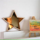 Nordic Style Wooden Golden Star Shatterproof Mirror for Living Room and Bedroom Decoration, Adhesive Star-Shaped Acrylic Mirror