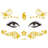 Glitter Stickers Face Tattoo Flash Gold Temporary Metalic Tattoos Waterproof Makeup Decals for Girls Party Music Festival