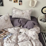 Vintage Double Sided Flower Bedding Set Skin-Friendly Soft Duvet Cover With Flat Sheet+Pillowcases For Single Double Bed Home