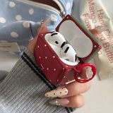 Red Strawberry Polka Dots Leather Magnetic Earphone Case For Airpods 1, 2, 3, 4,Pro, Pro2, Pro3, Anti-fall Protect Cover Ring