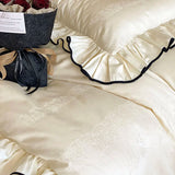 1000TC Egyptian Cotton Princess Wedding Bedding Set Ruffles Black Edge Jacquard Duvet Cover Flat/Fitted Bed Sheet Pillowcases