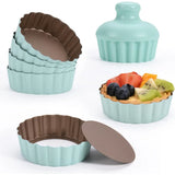 6PCS Mini Round Tart Pan with Removable Bottom and 1 Tart Tamper Set Nonstick for Baking Cupcake Muffin Cakes and Desserts Tools