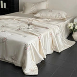 60S Lyocell Bamboo Fiber Flower Embroidery Summer Quilt Bedding Set Soft Silky Thin Comforter Blanket With Bed Sheet Pillowcases