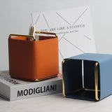 Nordic Leather Make Up Brush Storage Box Jewelry Storage Bag Leather Metal Box Desktop Storage Box Decoration