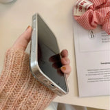 Cute 3D Silver Bowknot Phone Case For iphone 15 14 13 12 11 Pro Max Creative Fashion Simple Transparent Soft TPU Back Cover