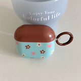 Retro Blue Flower Round Silicone Earphone Cases For Apple AirPods1 2 3 4 Pro 2 4 3nd Generation Headphone Cover With Pendant